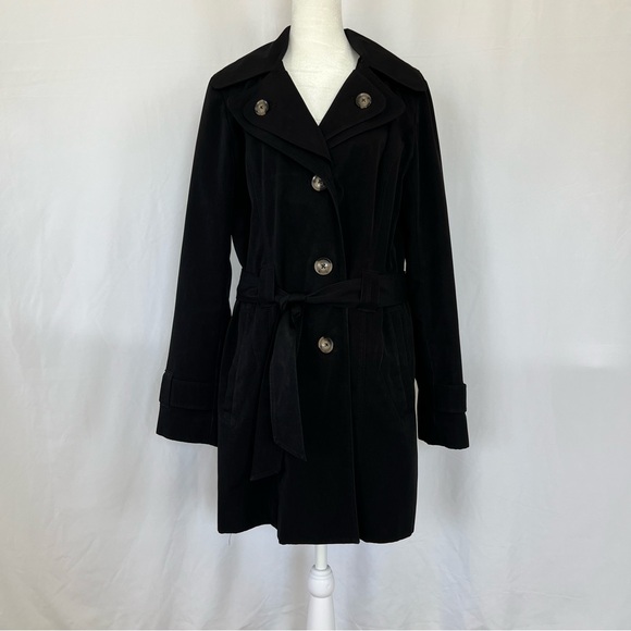London Fog Women's Single Breasted Double Lapel Black Trench Coat Sz Medium - Picture 3 of 16